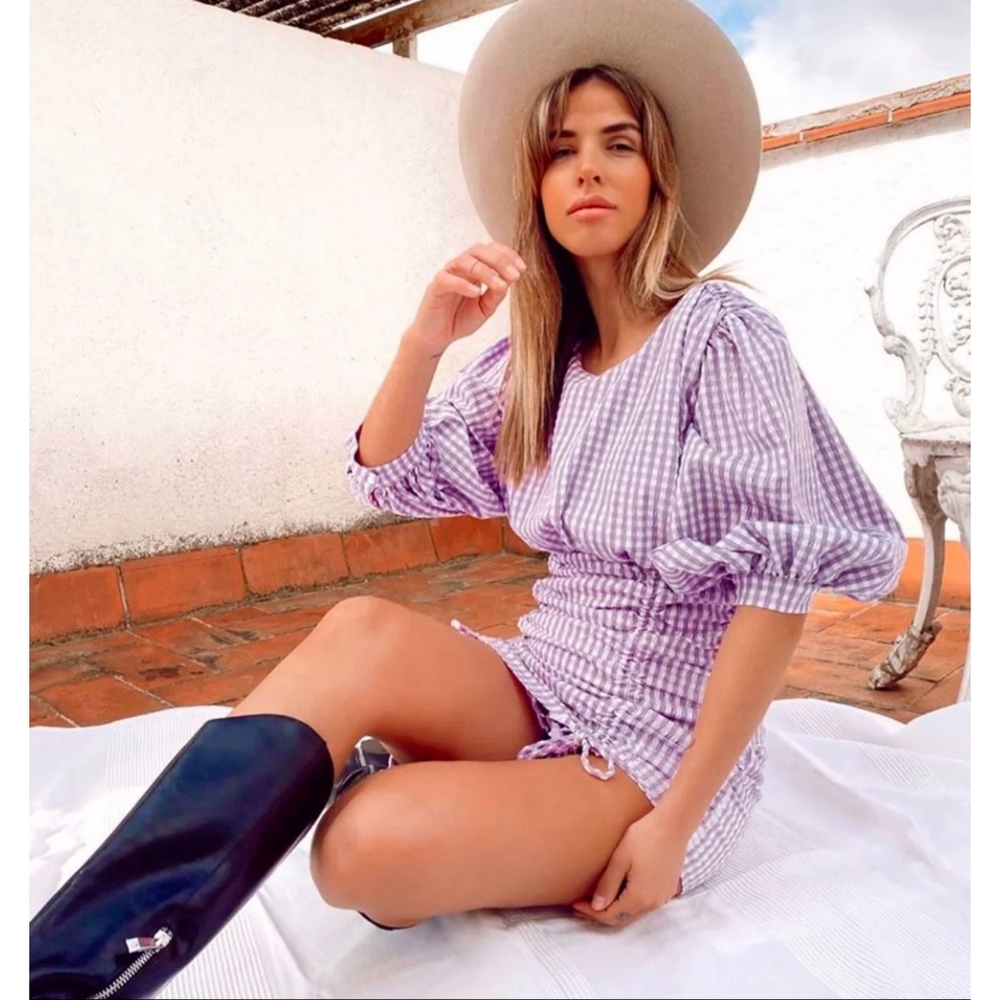 Zara lilac purple gingham mini dress